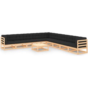 10-tlg. Garten-Lounge-Set mit Kissen Massivholz Kiefer - Gartensitzgruppe - Loungesessel - Gartenmöbel - Rattan Möbel - Kiefernholz - The Living Store