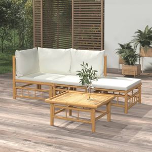 The Living Store 4-delige Loungeset met kussens bamboe crèmewit - Bamboelounge - Lounge Set - Buitendecoratie - Tuinmeubelset - Tuinlounge
