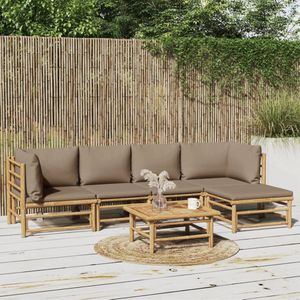 The Living Store Tuinset Bamboe - Modulaire loungeset - Inclusief kussens - Met tafel - 5-zits - 6 rugkussens -