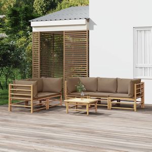 The Living Store Bamboe Tuinset - - Loungeset - 5-zits - Taupe kussens