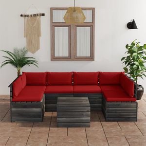The Living Store Pallet Loungeset - Grenenhout - 6-delig - Rood