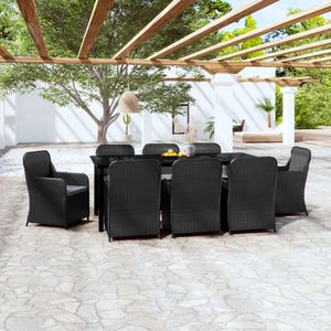 The Living Store Tuinmeubelset - zwart - poly rattan - 200 x 100 x 74 cm - inclusief 8 stoelen en kussens