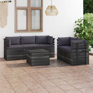 The Living Store Pallet loungeset - tuinmeubelset grenenhout - modulair - antraciet kussen - 150x65x71cm