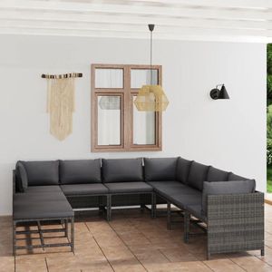 The Living Store Poly Rattan Loungeset - Grijs - PE-rattan - 60x60x60 cm - Inclusief kussens