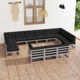 The Living Store Loungeset Grenenhout - Hoekbank en middenbank - Grijs - Afmetingen- 70 x 70 x 67 cm - Inclusief kussens