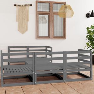 The Living Store Tuinmeubelset Grenenhout Grijs - 70x70x67 cm - Inclusief 4 hoekbanken - 1 middenbank en 1 tafel