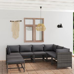 The Living Store Loungeset Poly Rattan Grijs - 60 x 60 x 60 cm - Inclusief Kussens - Modulair