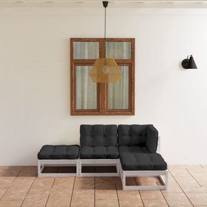 The Living Store loungeset LUCERA - tuinmeubelen - 70x70 cm - wit - antraciet kussen