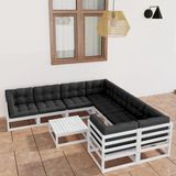 The Living Store Tuinset Grenenhout - Loungeset - 70x70x67 cm - Wit - Antraciet