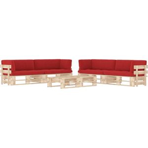 The Living Store Pallet loungeset - hout - 110x65x55 cm - rood kussen