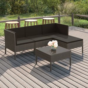 The Living Store Loungeset Antraciet - Modulaire Tuinmeubelset - PE-rattan - Gepoedercoat staal - 60x60x35cm - Grijs