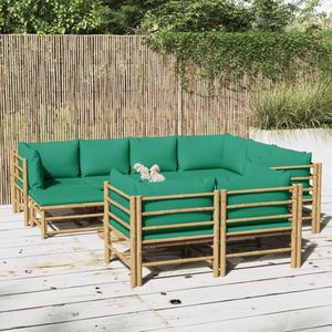 The Living Store Bamboe Tuinset - Modulair Ontwerp - Inclusief Kussens - Tafel- 55x65x30 cm - Materiaal- Bamboe -