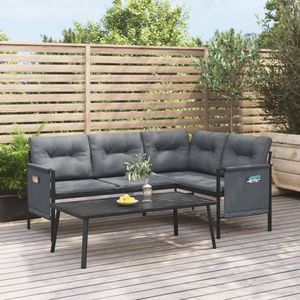 The Living Store Loungeset Antraciet Staal - 168 x 116 x 65 cm - Comfortabele kussens