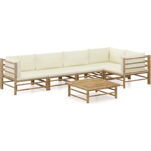 The Living Store Bamboe Loungeset - Tuinmeubelen - Afmeting- 65 x 70 x 60 cm - Crèmewit kussen - Materiaal- Bamboe -
