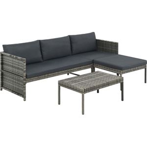 Minkurow - The Living Store 3-tlg. Garten-Lounge-Set mit Auflagen Poly Rattan Grau - Gartenmöbel - Loungesessel - Outdoor Möbel - Rattan Gartenmöbel