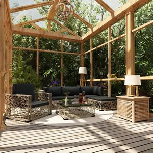 The Living Store 6-delige Loungeset met kussens poly rattan grijs - Loungebank - Tuinset - Lounge Set - Tuinmeubel - Buitentijnen