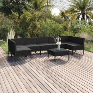 The Living Store 8-tlg. Garten-Lounge-Set mit Auflagen Poly Rattan Schwarz - Gartensonnenliegen - Gartenloungesessel - Outdoor-Loungeset - PE-Rattan