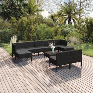 The Living Store Loungeset Modulaire Tuinmeubelset - Zwart - PE-rattan - Gepoedercoat staal - Inclusief kussens