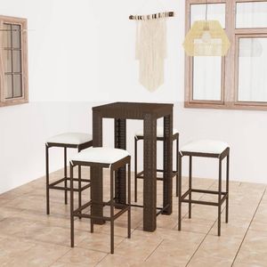 The Living Store Barset - bruin PE-rattan - gepoedercoat staal - bartafel 60.5x60.5x110.5cm - stoel 38x38x76cm - inclusief 4 krukken en kussens