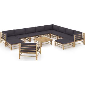 The Living Store 12-delige Loungeset met donkergrijze kussens bamboe - Bamboelus - Loungeset - Tuinlounge - Buitendining - Outdoor Living