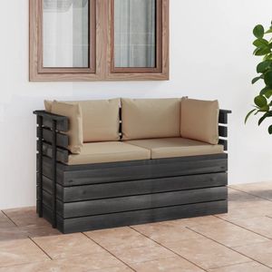 The Living Store Hoekbank Pallet - 65 x 65 x 71.5 cm - Massief grenenhout - Beige kussens