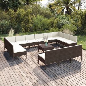 14-tlg. Garten-Lounge-Set mit Auflagen Poly Rattan Braun - Gartengeräte - Gartenmöbel - Loungemöbel - Outdoor-Möbel - Rattanmöbel - The Living Store