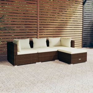 4-tlg. Garten-Lounge-Set mit Kissen Poly Rattan Braun - Gartensofa - Lounge Set - Outdoor Möbel - Gartenmöbeln - PE-Rattan - The Living Store
