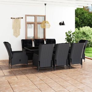 The Living Store Eethoek Rattan - 200 x 100 x 74 cm - Donkergrijs - Zwart