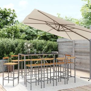 The Living Store 11-delige Tuinbarset poly rattan en massief acaciahout grijs - Tuinbarset - Buitenkamer - Lounge Set - Bistro Set - Eetgroep