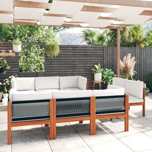 The Living Store 9-tlg. Garten-Lounge-Set mit Kissen Cremeweiß Massivholz Akazie - Gartenmöbel-Sets - Weiß