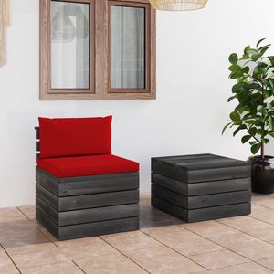 The Living Store Pallet loungeset - 60x65x71.5cm - Massief grenenhout - Rood kussen