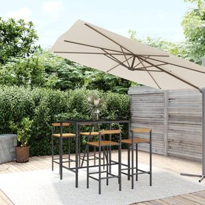 The Living Store 5-delige Tuinbarset poly rattan en massief acaciahout zwart - Tuinbarset - Barset - Buitendecoratie - Tuinset - Lounge Set