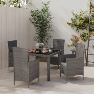 The Living Store Tuinset - Grijze poly rattan eethoek - 90x90x75 cm - Inclusief 4 stoelen en kussens
