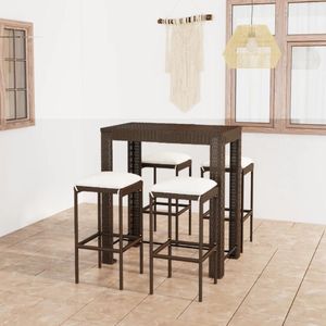 The Living Store Barset - bruin PE-rattan - gepoedercoat staal - tafel 100x60.5x110.5cm - stoel 38x38x76cm - incl - 4