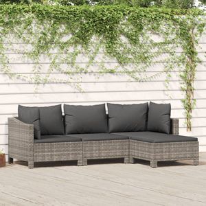 The Living Store Loungeset Poly Rattan - Grijs - 189 x 120 x 55.5 cm - Extra kussens