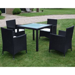 The Living Store Rattan Garden Furniture Set - 1 Table - 4 Chairs - Black - Steel Frame - Aluminum Legs - Table-