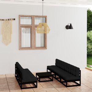 The Living Store Tuinset Grenenhout - Middenbank 70x70x67cm - Tafel 70x70x30cm - Zwart - Antraciet - Montage vereist