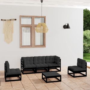 The Living Store Loungeset Barcelona - Zwart - Massief grenenhout - 70 x 70 x 67 cm - 100% polyester