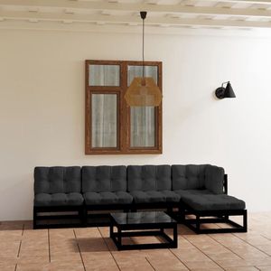 The Living Store Loungeset Grenenhout - Zwart - 70x70x67 cm - Inclusief kussens