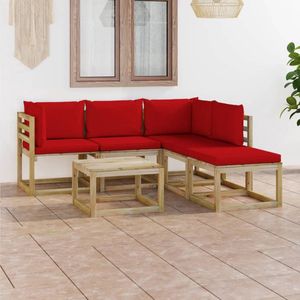 The Living Store Loungeset - Pallet - Grenenhout - Rood - 64x64x70 cm - 100% polyester