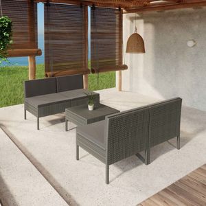 The Living Store Loungeset - PE-rattan - Gepoedercoat staal - Grijs - 60x60x35cm - Inclusief kussens - Montage vereist