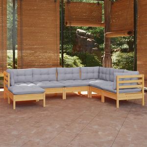 7-tlg. Garten-Lounge-Set mit Grauen Kissen Kiefer Massivholz - Gartengeräte - Lounge Set - Gartenmöbel - Outdoor Möbel - Rattan Gartenmöbel - The