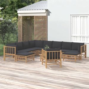 The Living Store Tuinset Bamboe - Modulaire lounge set - Inclusief kussens - 5x middenbank - 3x hoekbank - 2x