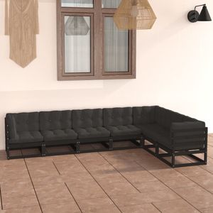 The Living Store Loungeset Grenenhout - Hoekbank 70x70x67 cm - Zwart - Antraciet - Montage vereist