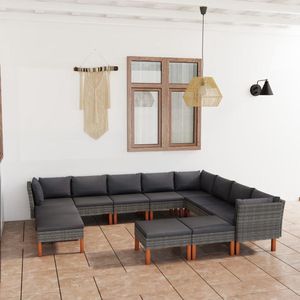 The Living Store Loungeset Outdoor - Grijs - PE-rattan - Stalen frame - Eucalyptushout - 60.5 x 64.5 x 67 cm (B x D x H)
