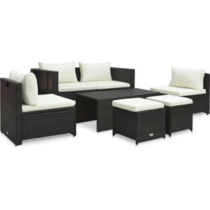 The Living Store Loungeset Bruin/Wit - Poly Rattan - 138x73x62 cm