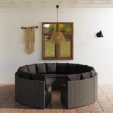 The Living Store loungeset poly rattan - Grijs - 8 bank - 88x66x67 cm - Waaiervormig design