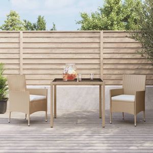 The Living Store 3-delige Tuinset met kussens poly rattan beige - Tuinset - Buitendecoratie - Lounge Set - Eetgroep - Patio Furniture