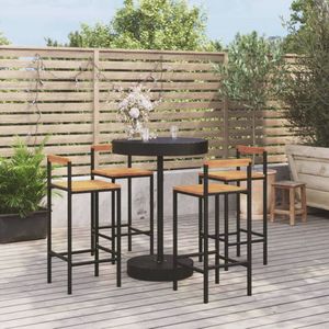 The Living Store Tuinbarset - PE-rattan - Zwart - Barstoel- 40 x 44 x 100 cm - Bartafel- 75.5 x 106 cm