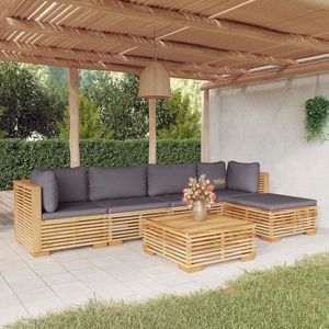 The Living Store Loungeset Teakhout - Tuinmeubelen - 69.5x69.5x60 cm - Inclusief kussens - Donkergrijs